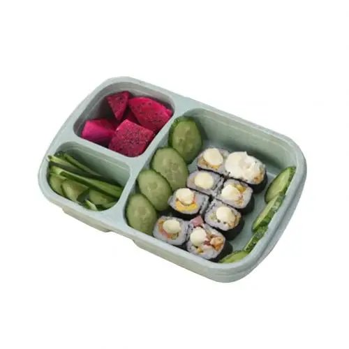 Портативный 3-сетки пшеничной соломы легкий Bento Коробки для обедов Еда контейнер для хранения детей бенто коробка герметичность независимых - Цвет: Зеленый