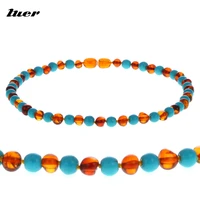 luer cognac color amber necklace with natural turquoise certificate genuine baltic amber adult baby jewelry women necklace