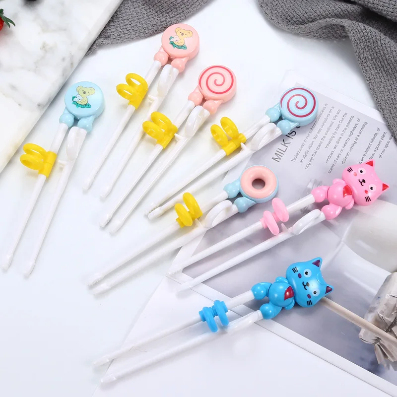 Palillos de cabeza de Animal de caricatura para ni&ntilde;os, palillos de entrenamiento para comer, palillos para aprendizaje, Uso correcto, pr&aacute;ctica para beb&eacute;s, 1 par-0