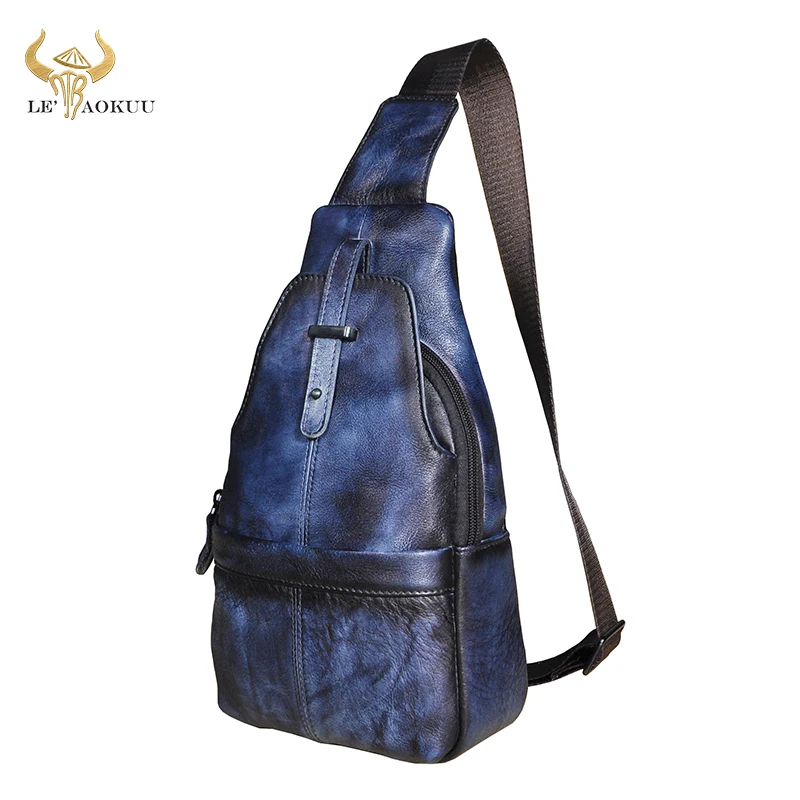 

Высококачественная кожаная мужская модная синяя дорожная треугольная нагрудная Сумка-слинг, дизайнерская сумка на одно плечо для планшета...