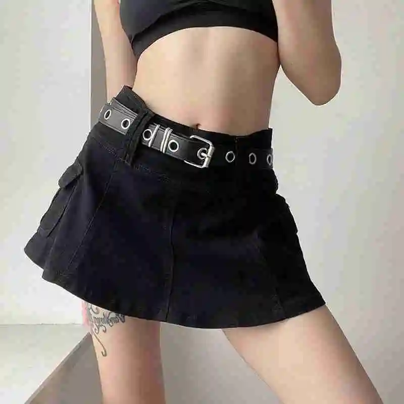 Черная джинсовая микро юбка Y2K с заниженной талией уличная одежда карманами