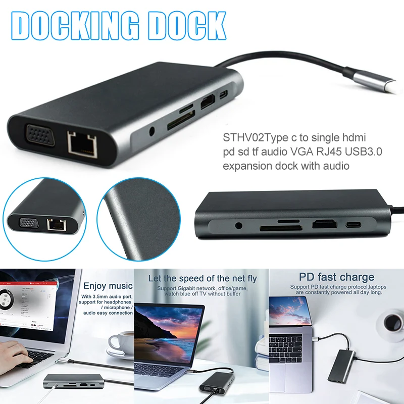 3 5 мм аудио USB C концентратор док станция для ноутбука Тип адаптер с портом Windows