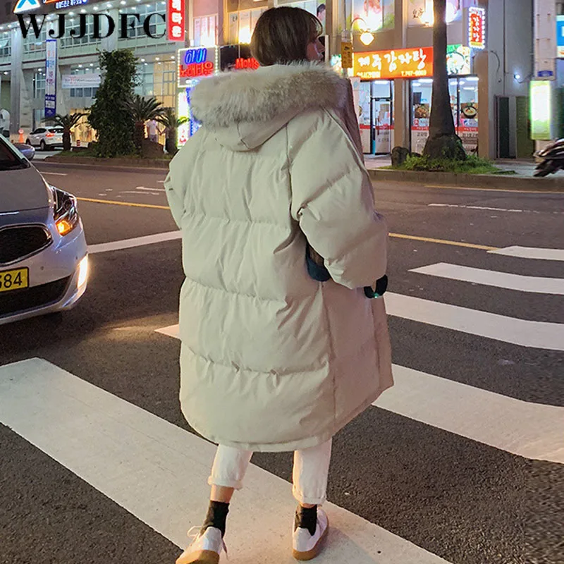 WJJDFC Women's Down Jackets Coat Long Waterproof Parka Winter Jacket Women Fox Fur Collar Coat Fashion Baggy Thick Outwear 2021