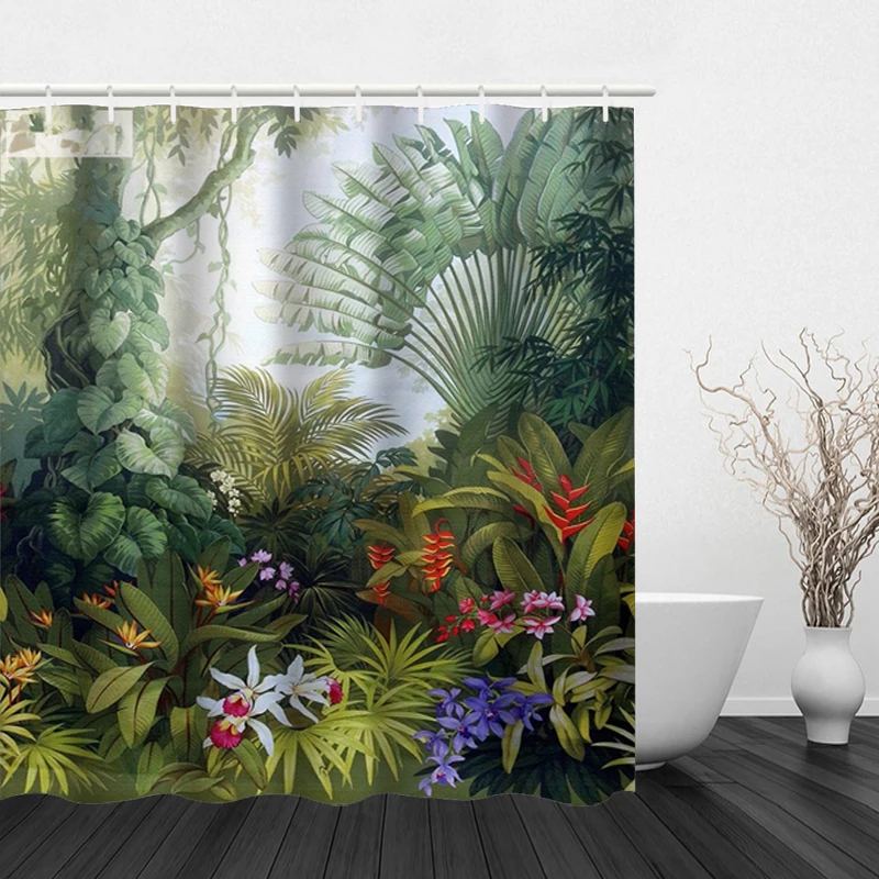 

Flower and Plant Hook Shower Curtain Modern Polyester Waterproof Digital Printing Shower Curtain