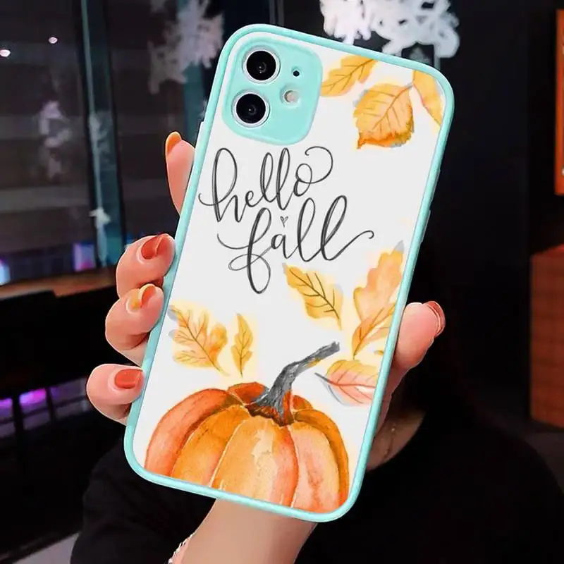 

Pumpkin Happy Autumn Phone Case For iPhone 12 11 Mini Pro XR XS Max 7 8 Plus X Matte transparent blue Back Cover