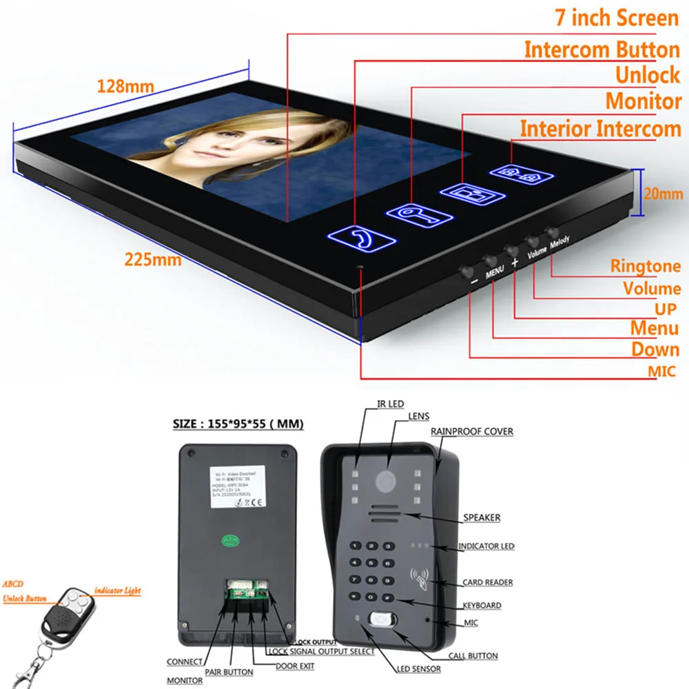 2022 7inch Video Door Phone Intercom Doorbell With RFID Password IR-CUT 1000TV Line Camera Wireless Remote Access Control System enlarge
