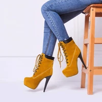platform stiletto heels lace up ankle boots women fall short boots round toe nubuck balanced shoes stylish solid winter shoes