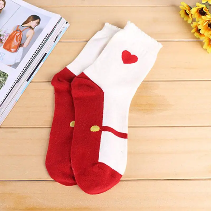 

Cute Love Heart Socks Breathable Deodorant Casual Fashion Autumn Winter Lady Cotton Socks Short Sock Meias 2021 New 5pairs Women