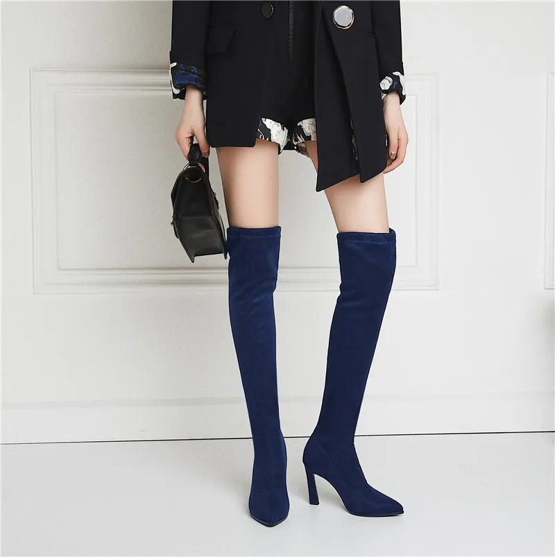 

ASUMER 2020 new arrival thigh high boots women Leopard pointed toe autumn Stretch boots high heels party wedding shoes woman