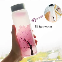 cute water bottle kawaii color changing sakura bottle with protective bag for girl student fashion sport drinking bottle