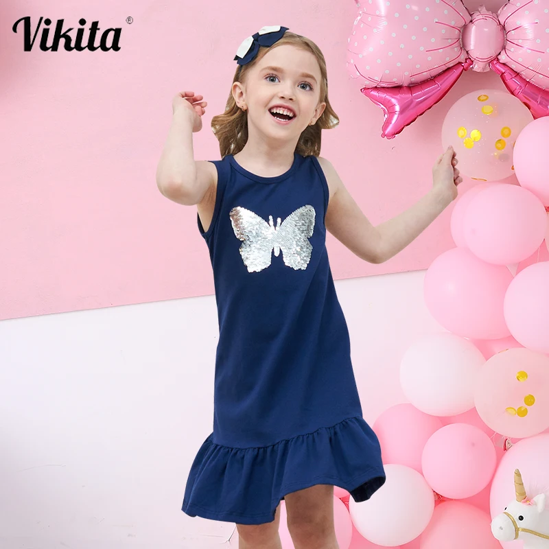 VIKITA/Летняя одежда для девочек Детские платья без рукавов с рюшами Платье