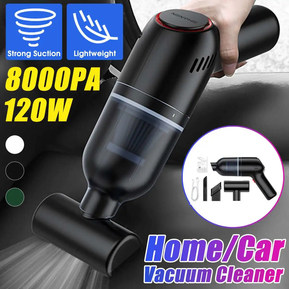 

Wireless Charge 8000Pa Suction Powerful Portable Car Vacuum Cleaner 120W Portable Handhold Car Cleaner Home Duster