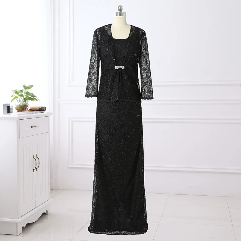 Ампир совок шеи длиной до пола кружева вечерние платья с кристаллами брошь Мать