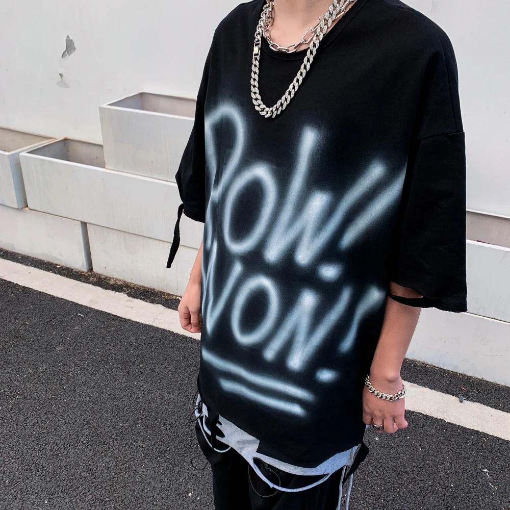 

UNCLEDONJM Damaged Oversized t shirt 2021 graphic t shirts high street retro hip hop oversized t shirt graphic men clothing P107