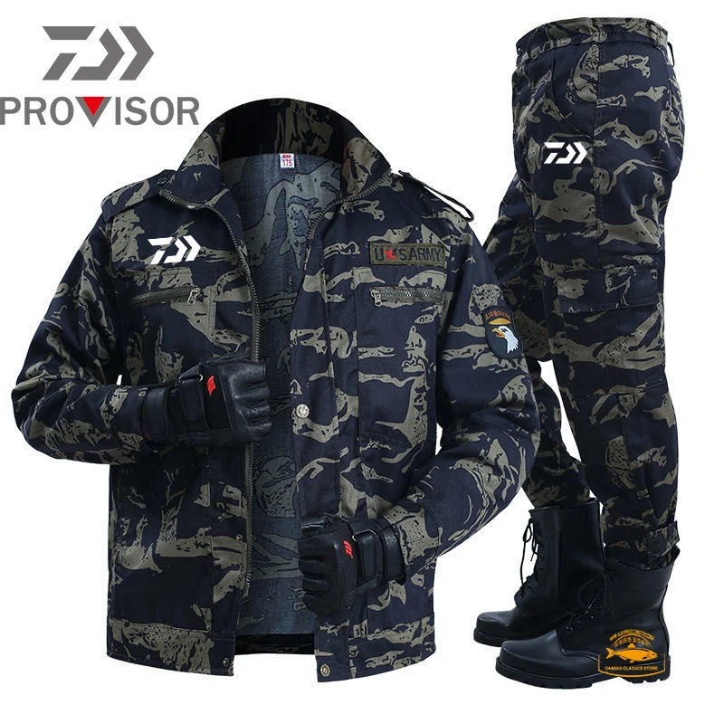 daiwa men spring autumn mens labor protection thin hiking suit outdoor camouflage fishing suit welder wear resistant overalls free global shipping