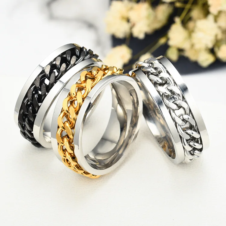 

Stainless Steel Rotatable Men Ring High Quality Spinner Chain Punk Women Jewelry for Party Gift