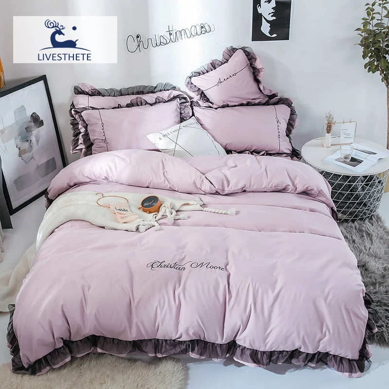 

Liv-Esthete Luxury Beauty Purple 100% Cotton Bedding Set Lace Printed High Quality Duvet Cover Flat Sheet Queen King Bedclothes