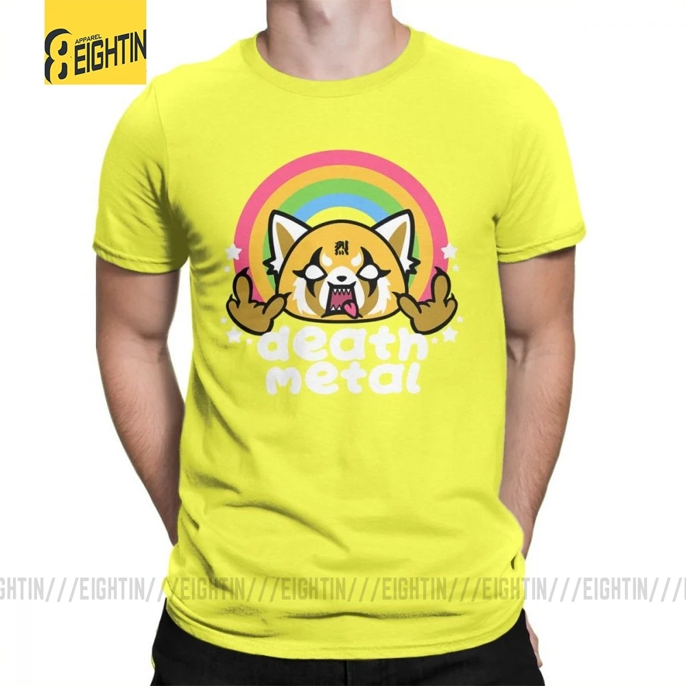 Цвет: желтый Death Metal Aggretsuko aggression Retsuko, футболки из хлопка, Мужская одежда, футболки с коротким рукавом, футболки большого размера с рисунком - Цвет: Цвет: желтый