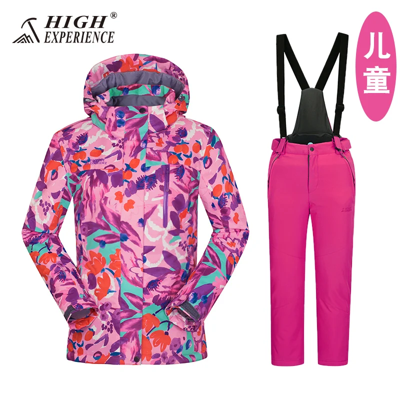 girls SET 4 Детский лыжный костюм, зимний костюм для детей, зимняя куртка и штаны, костюм для сноуборда для мальчиков и девочек, лыжная одежда - Цвет: girls SET 4