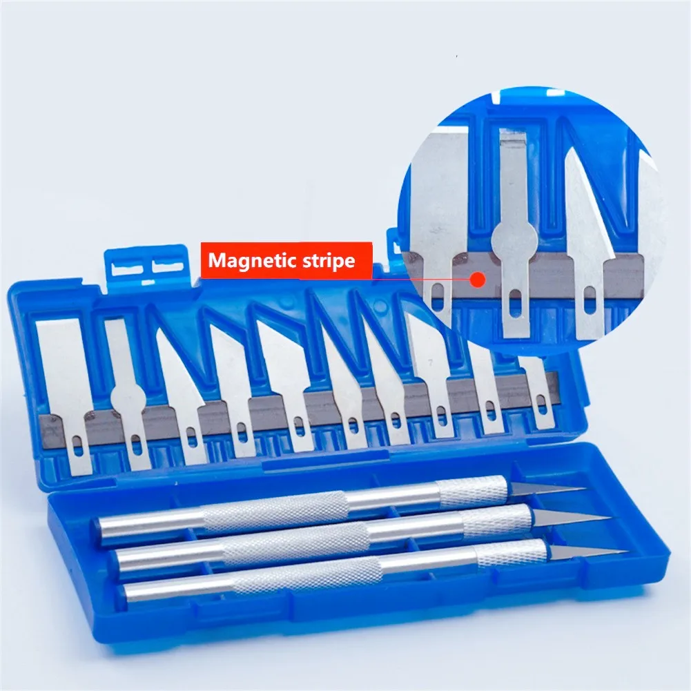 13PCS Precision Cutter Set Exacto Hand Tool Set Arts&Craft Hobby Paper Cut Carving Aluminum Alloy Cutter Blades DIY Repair Box