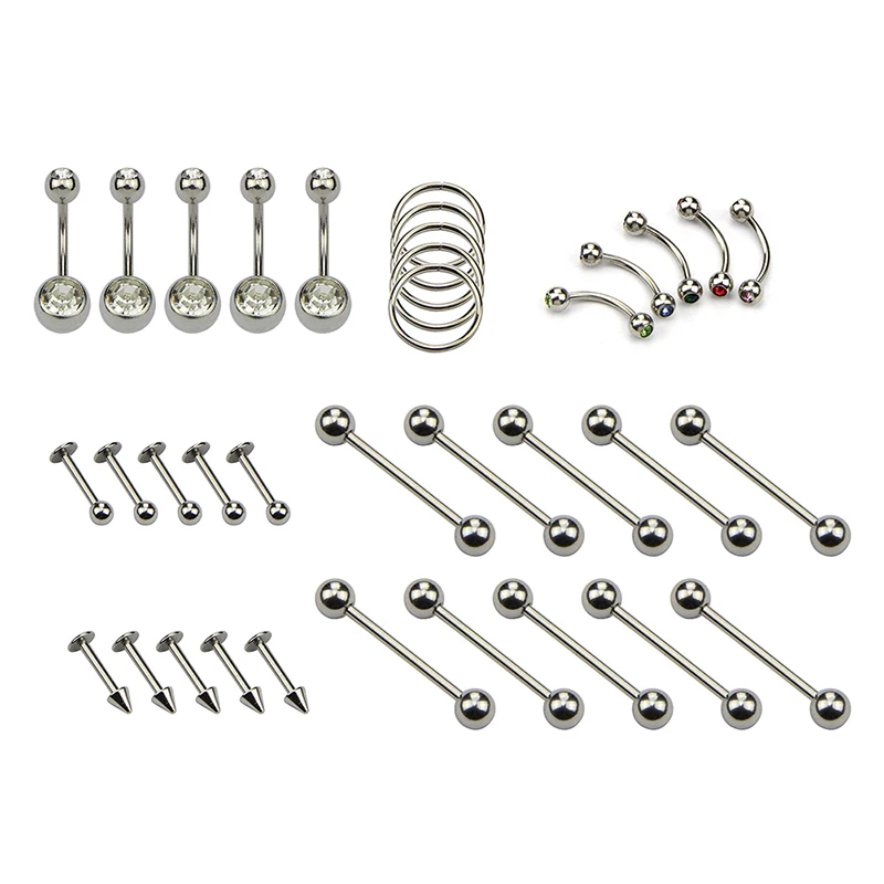 49pcs/set Tongue Ring Nose Eyebrow Lips Septum Forceps Piercing Needles Body Jewelry Jewellery Kits Sets | Украшения и аксессуары