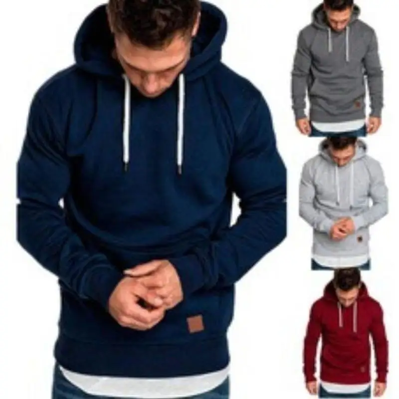 

Plus Size Men Hooded Tops Long Sleeve Outwear Casual Baggy Cotton Sport Sweater Hoodie Solid Color Streetwear Mens