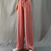 2021 summer korean version loose sag fine pit strip high waist show high all match ice silk cool pants multicolor trousers