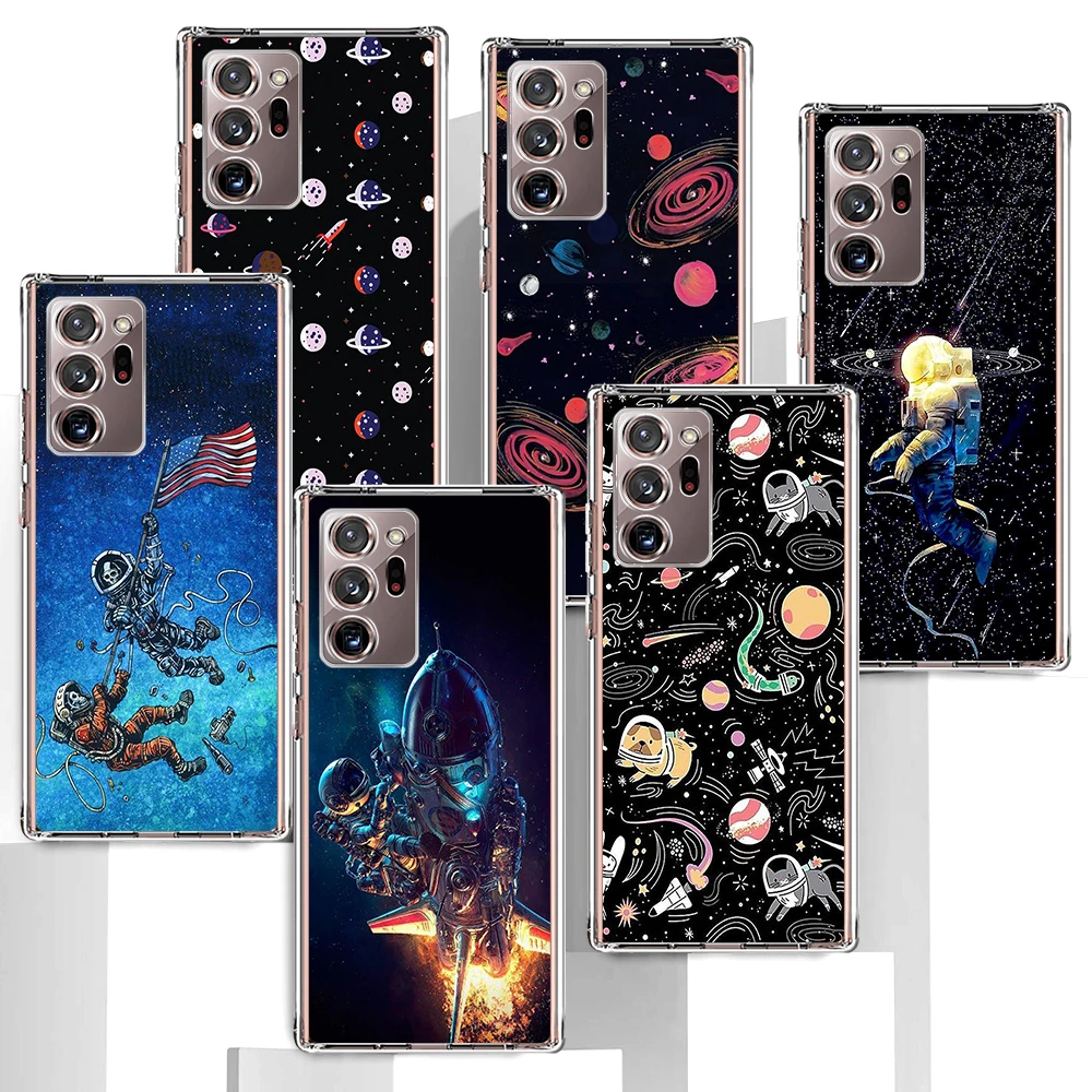

Cartoon Funny Space Astronaut Case for Samsung Galaxy Note 20 Ultra 10 Lite 9 8 M31 M51 M30s M31s Transparent Soft Phone Cover