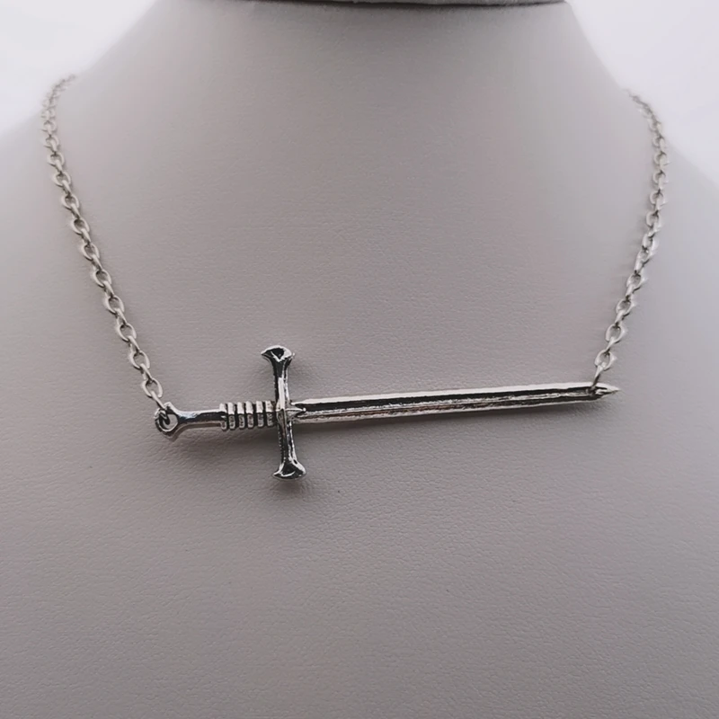 Серебряный меч ожерелье заявление гот черный металл колдовство ювелирные