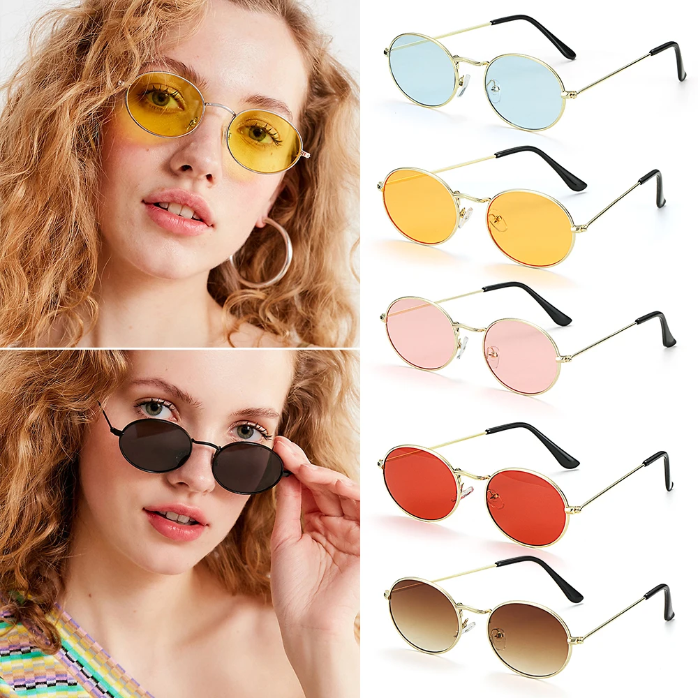 

Oval Sunglasses Gold Silver Frame Retro Festival 400UV Gradient Mirror Glasses Small Metal Frame Unisex