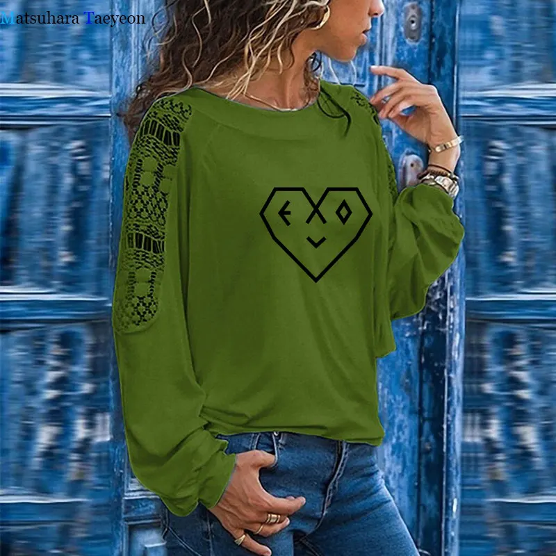 

Casual T-shirt T Shirt Women Funny Heart-shaped Print Tops T Shirt for Women Fashion Cotton Long Sleeve Hollow Out Tee Shirt