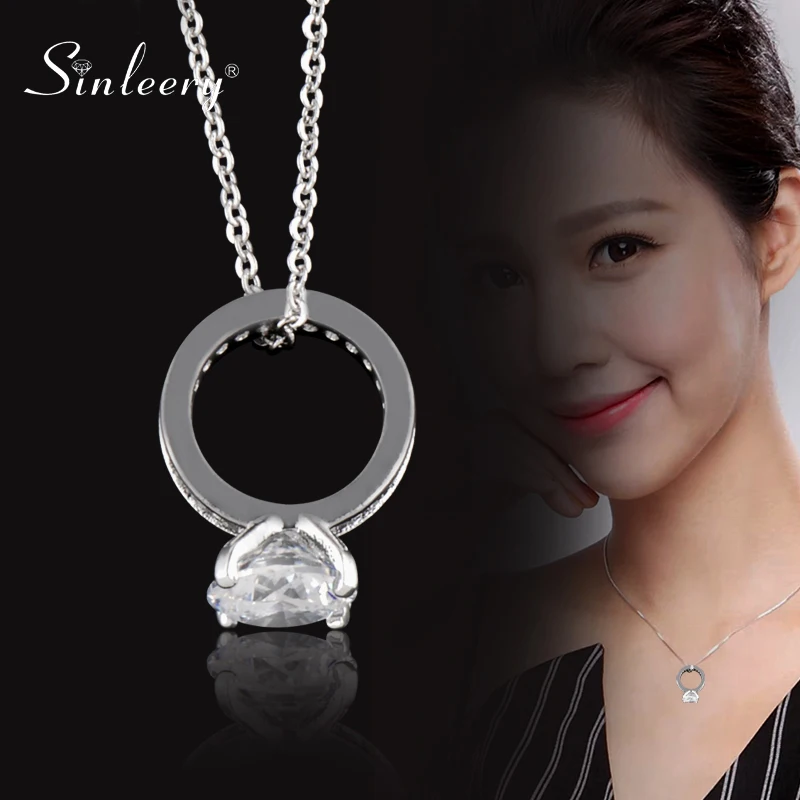 SINLEERY шикарное маленькое кольцо с цирконом подвеска ожерелье золотой серебряный