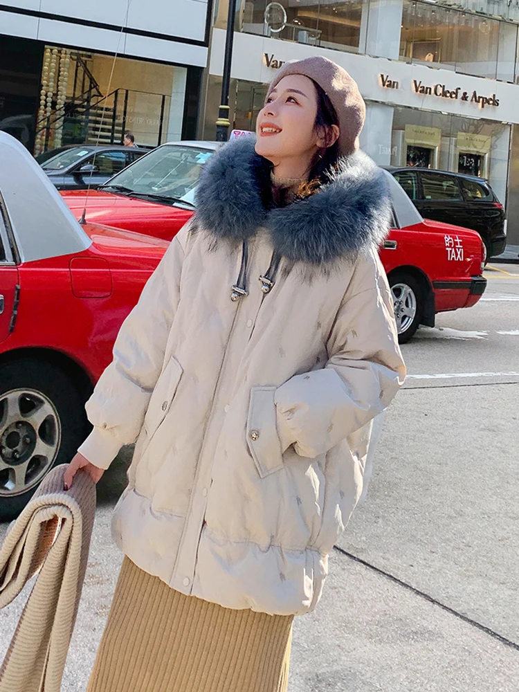 2022 Winter Woman Down Overcoat Warm Thick Puffy Parkas Natural Genuine Fur Hood Jacket Female Plus Big Large Size XXXXXXL 6XL