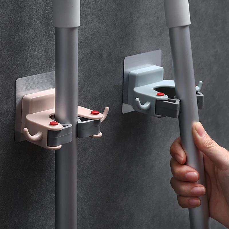

2021 Wall Hook Adhesive Mounted Plastic Strong Mop Holder Brush Broom Hanger Kitchen Bathroom Accessories Organizer