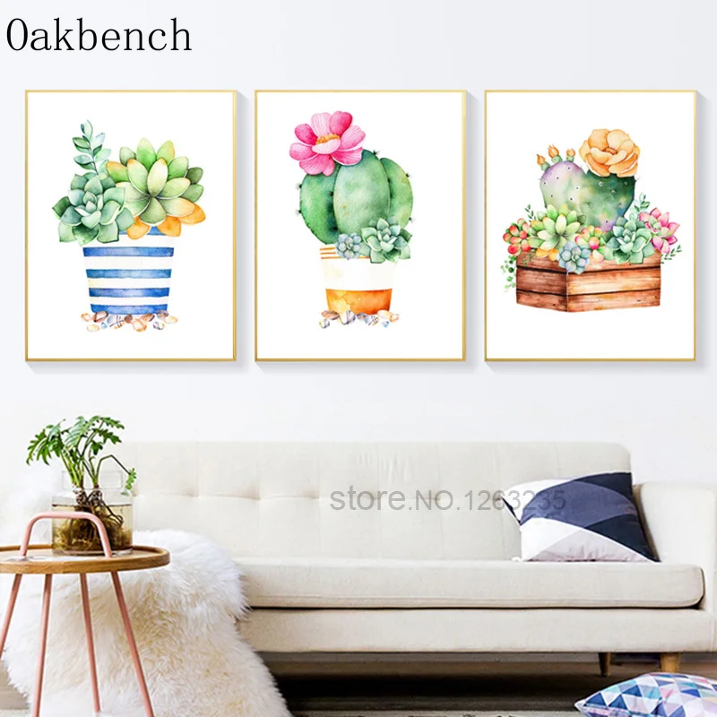 Кактус суккулент растение акварелью скандинавский постер куадро настенные