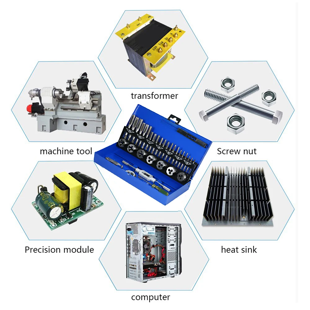 Набор инструментов для резки резьбы из быстрорежущей стали 32 шт.|Метчик с