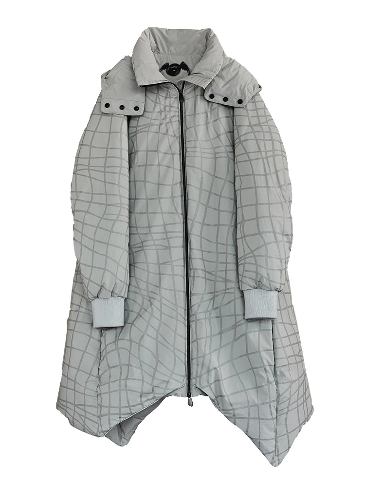 

IRINARZ016 Fall Winter 2020 Collection Original Design Long Asymmetrical Plaid White Duck Down Jacket Women