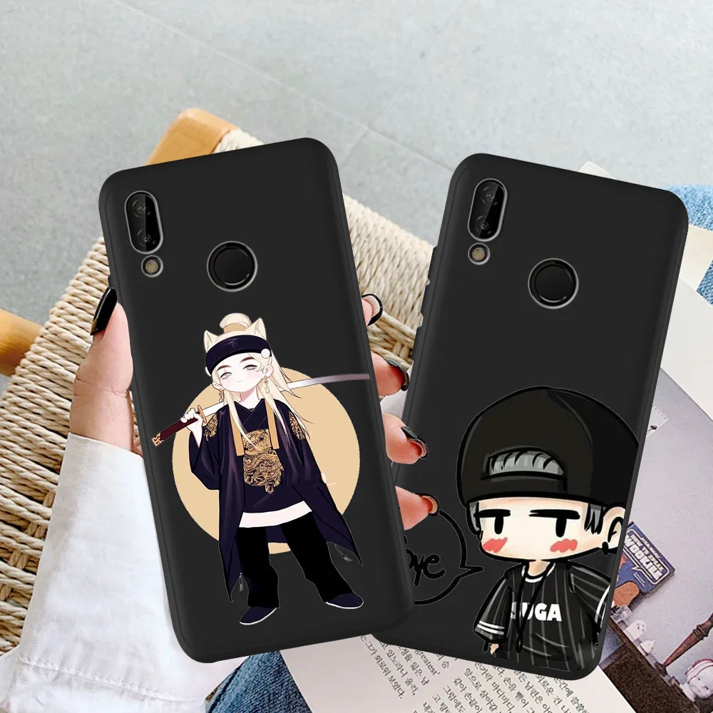 

Agust D suga king cute kpop cartoon Black Silicone Phone Case For Huawei P10 P20 P30 P40 Lite Pro Mate 30 20 10 Lite Cover Coque