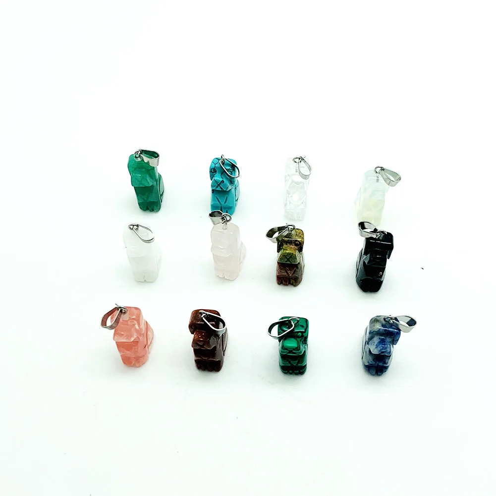 

Momiji Handmade Crystal Natural Stone Cute puppy Necklace Pendant Healing Necklace Charm Gifts Jewelry set Pink Cystal