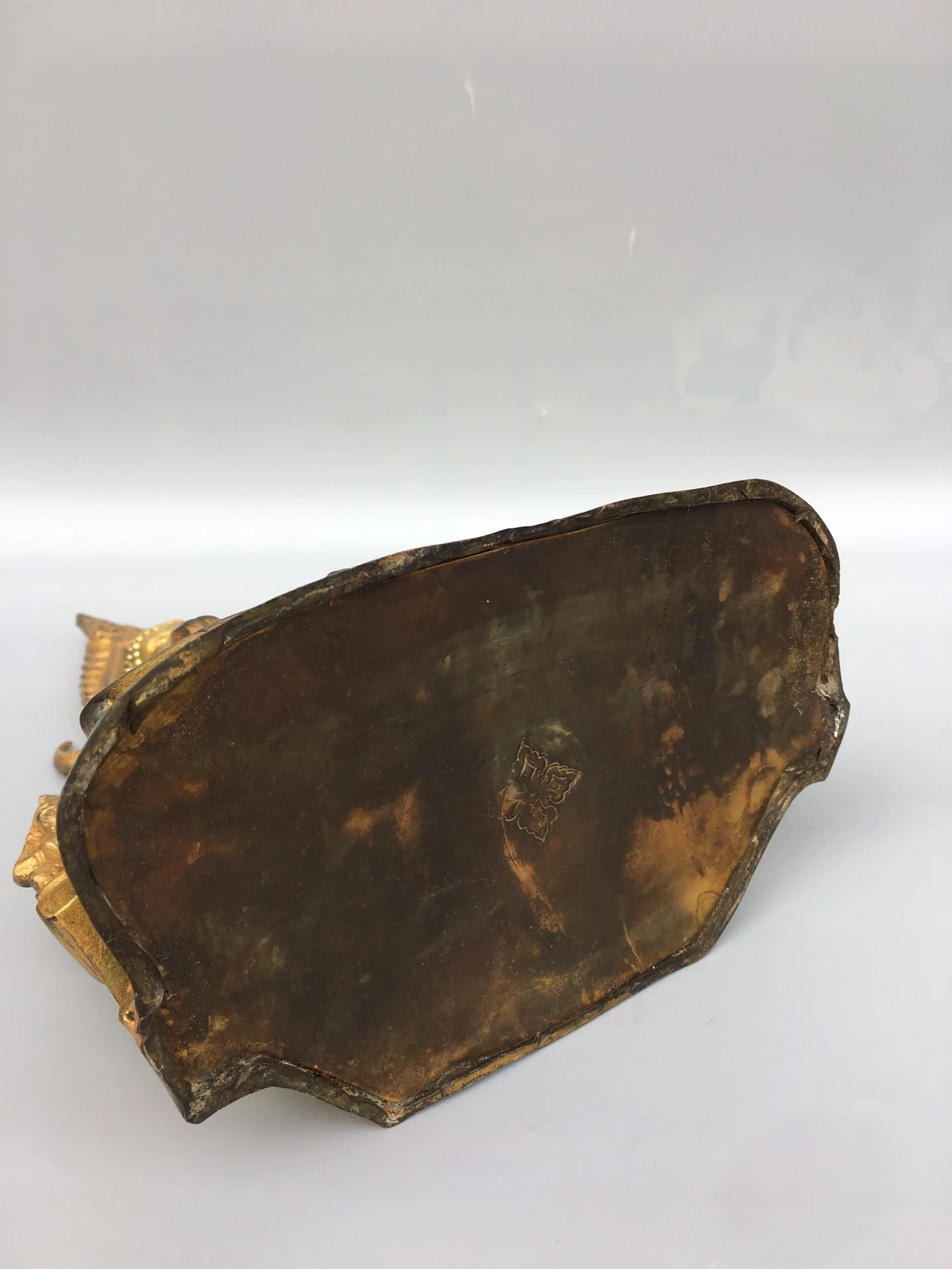 

12"Chinese temple collection Old Bronze Gilt Shakyamuni Buddha Flame backlight Sitting Buddha Enshrine the Buddha