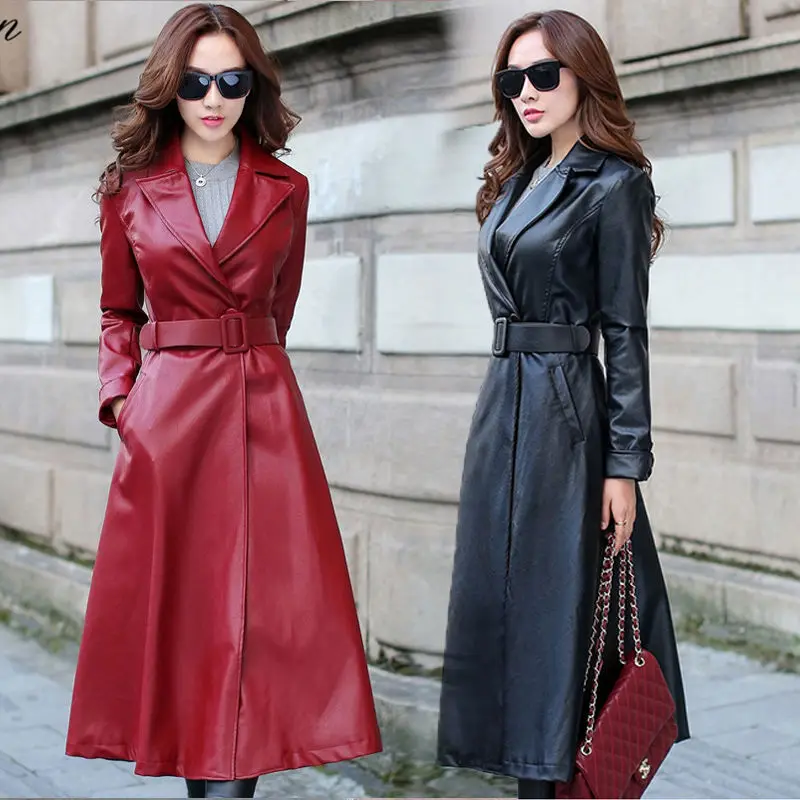 Женская зимняя куртка из искусственной кожи толстая длинная с длинными рукавами