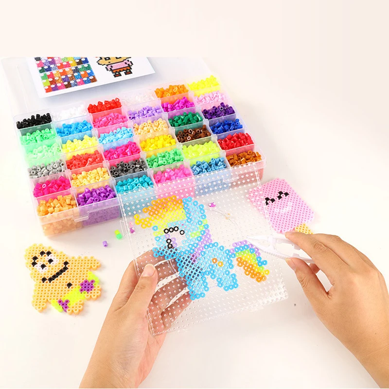 Juego de cuentas hama de juguete para ni&ntilde;os, caja de 24/72 colores, 2,6/5mm, perler educativo, rompecabezas 3D, diy, bloques de construcci&oacute;n, l&aacute;minas de papel de planchado-2