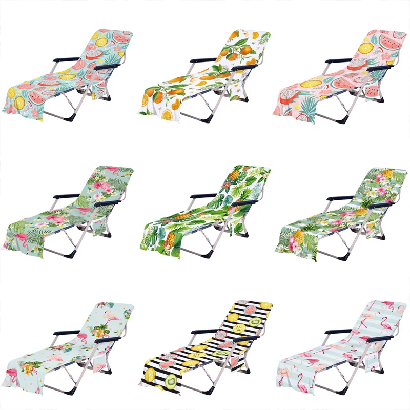 Holiday Beach Lounge Chair Cover Towel Summer Tropical Plants Bed Garden Beach Towel Sunbath Lounger Chair Mat With Large Pocket
