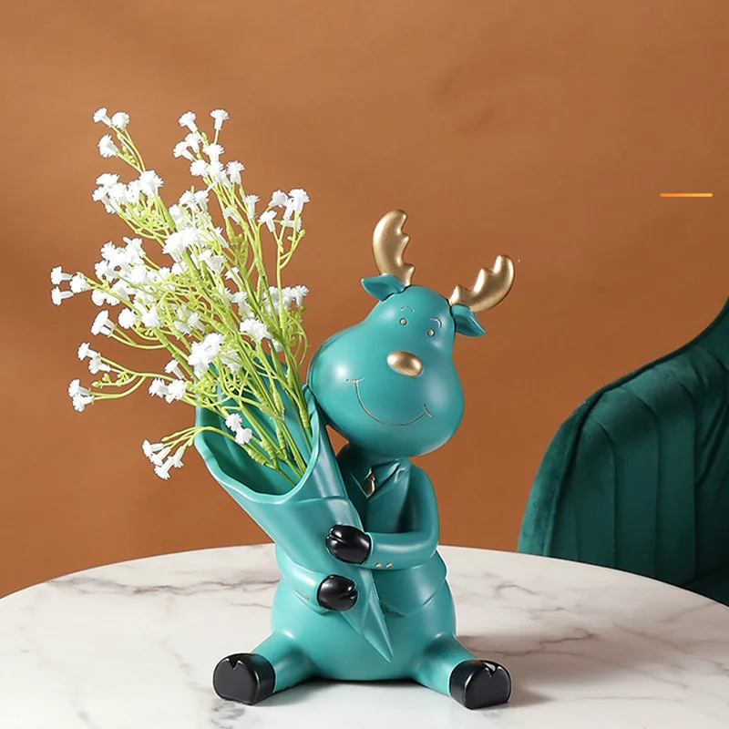 

Креативная статуя благоприятного лося, украшение из смолы, Цветочная композиция для гостиной, украшение для дома, Ремесла, Декор для рабоче...