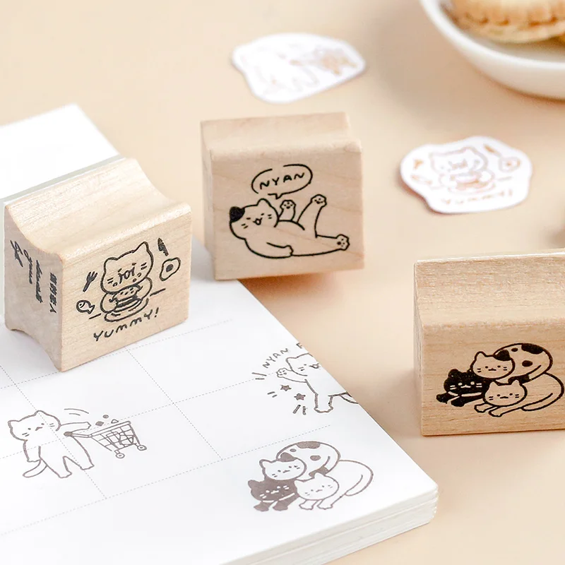 Винтажный мультяшный Кот серия штамп DIY деревянные и резиновые штампы для