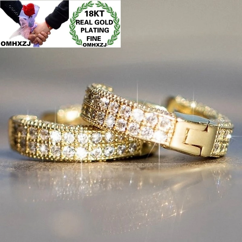 

Серьги-кольца OMHXZJ EA579 женские, европейский модный подарок на день рождения и свадьбу, Круглый Циркон, золото 18 карат, белое золото, кольца
