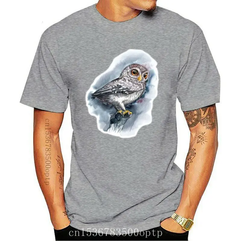 

Design Brand 2021 Watercolor Owl Tee Shirt For Men Fashion Black T-shirt Baby Bird Print Lovely Summer Male Clothing