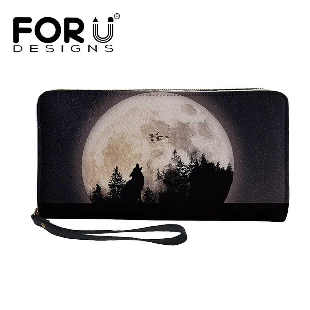 

FORUDESIGNS 3D Cool Animal Wolf Printed Fashion Women Long Wallet Luxury Ladies Purse Credit Card Holder with Zipper Casual Bags