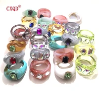 fashion vintage simple aesthetic acetate colorful acrylic thick round rings set for women girls jewelry accessories travel gifts
