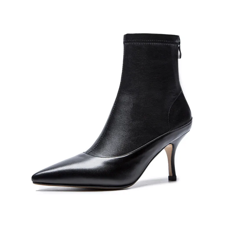 Smirnova wholesale hot fashion ladies boots black white pointed toe genuine leather ankle boots for women sexy dress shoes